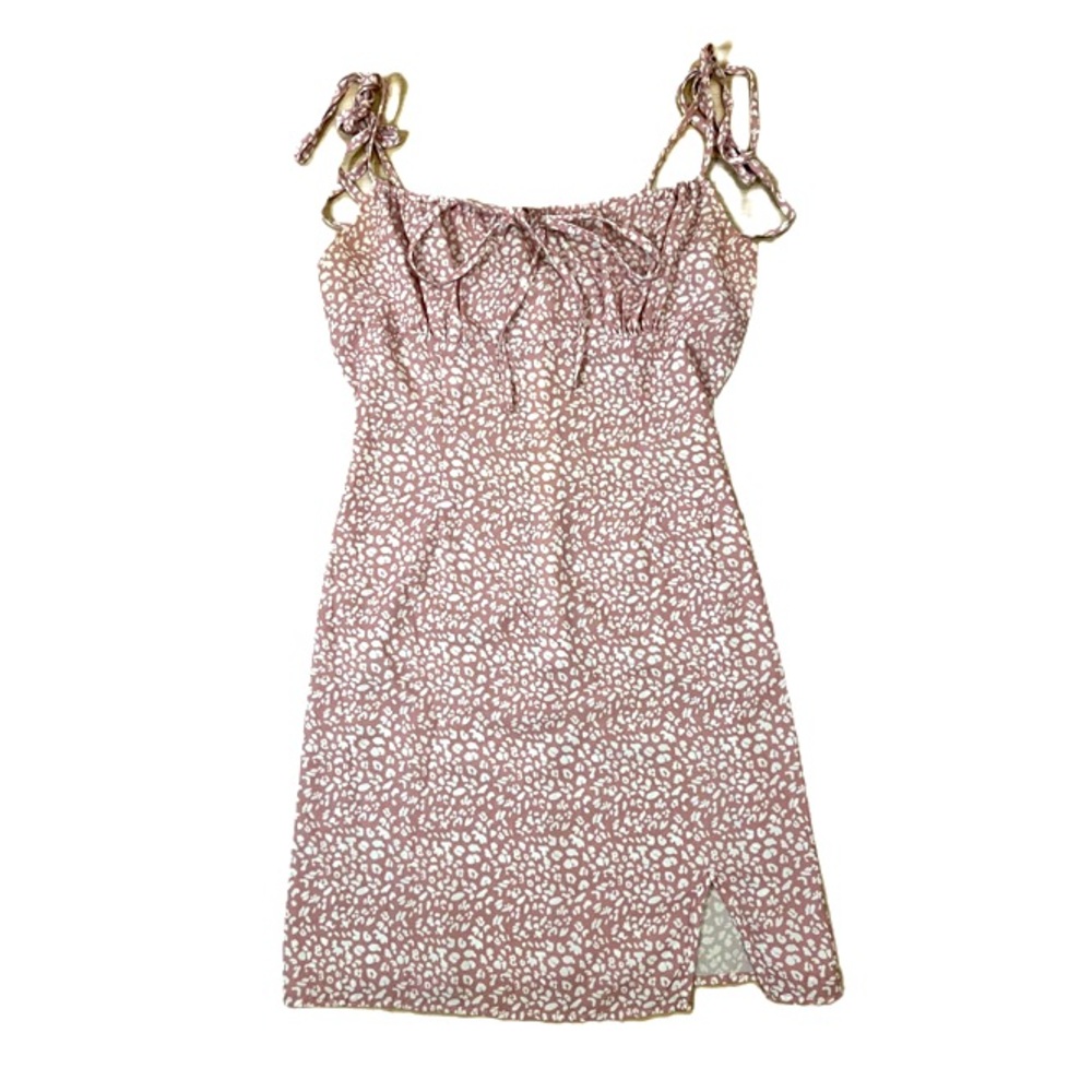 SHEIN Print Tie Mini Dress, Size Small, Pink and White